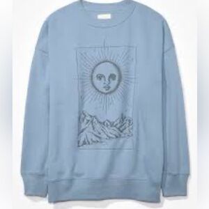 American Eagle Blue Sun Moon Mountains Crewneck Sweatshirt Celestial Sz Medium